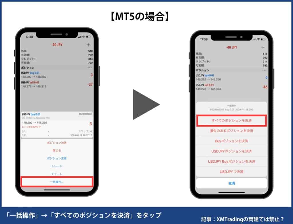 XMTradingの両建て解除方法