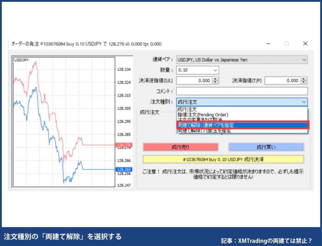 XMの両建て取引の決済方法