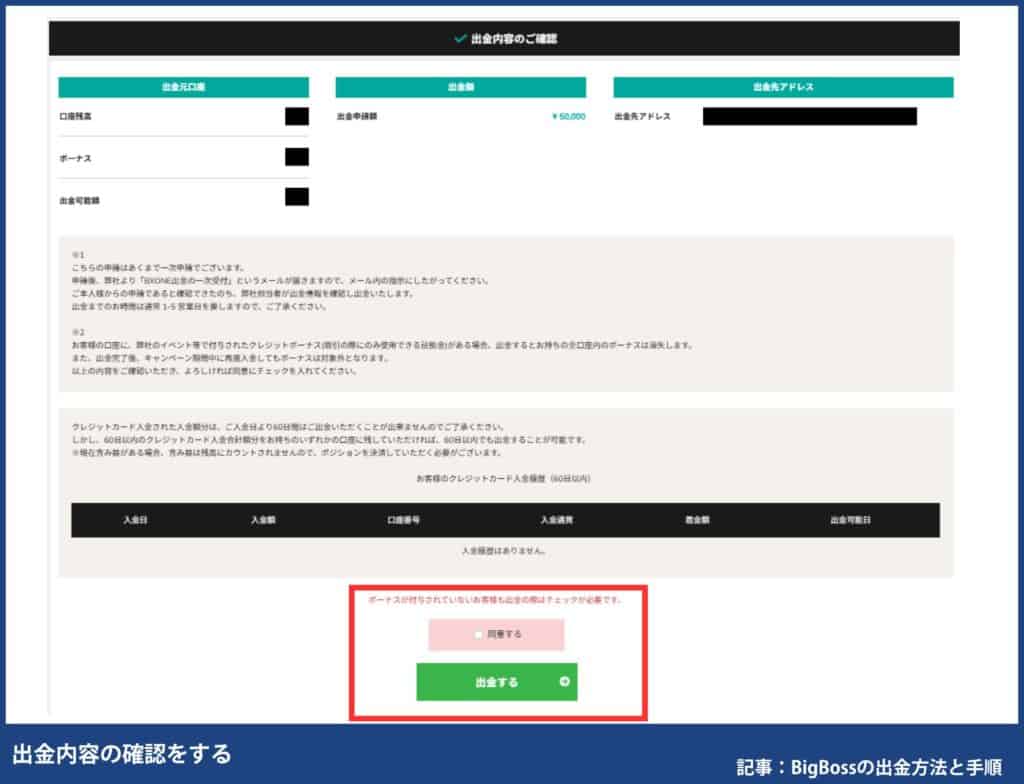 BigBossのBXONE出金手順