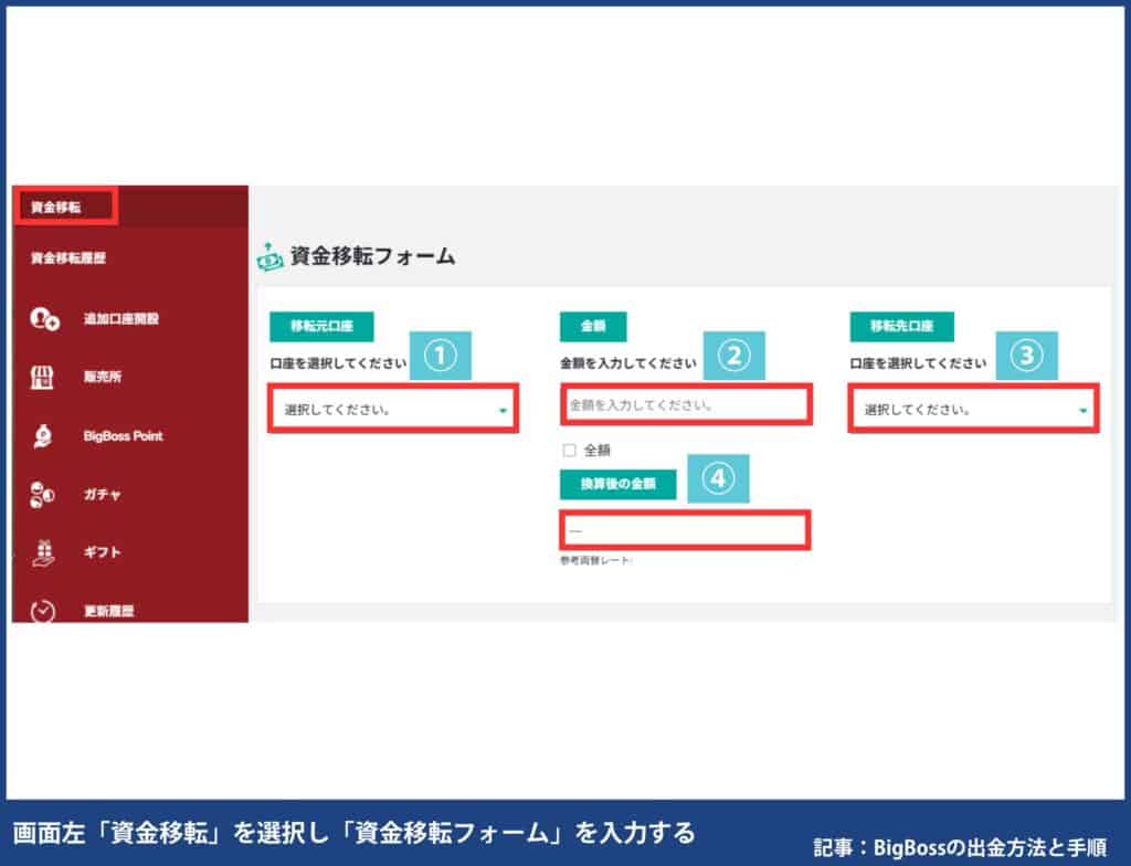 BigBossの仮想通貨出金手順