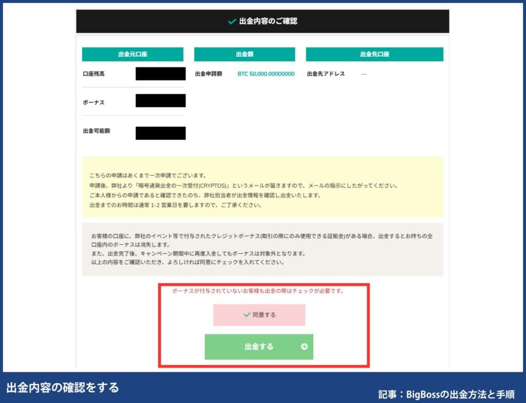 BigBossの仮想通貨出金手順