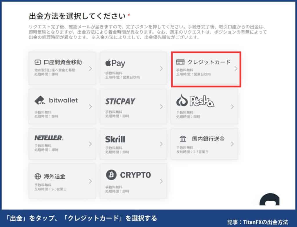 TitanFXの出金方法｜①クレジットカード／デビットカード