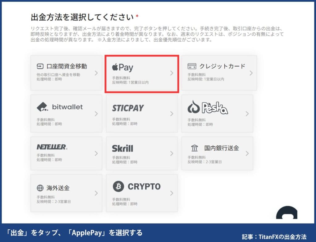 ⑤TitanFXの出金方法｜ApplePay