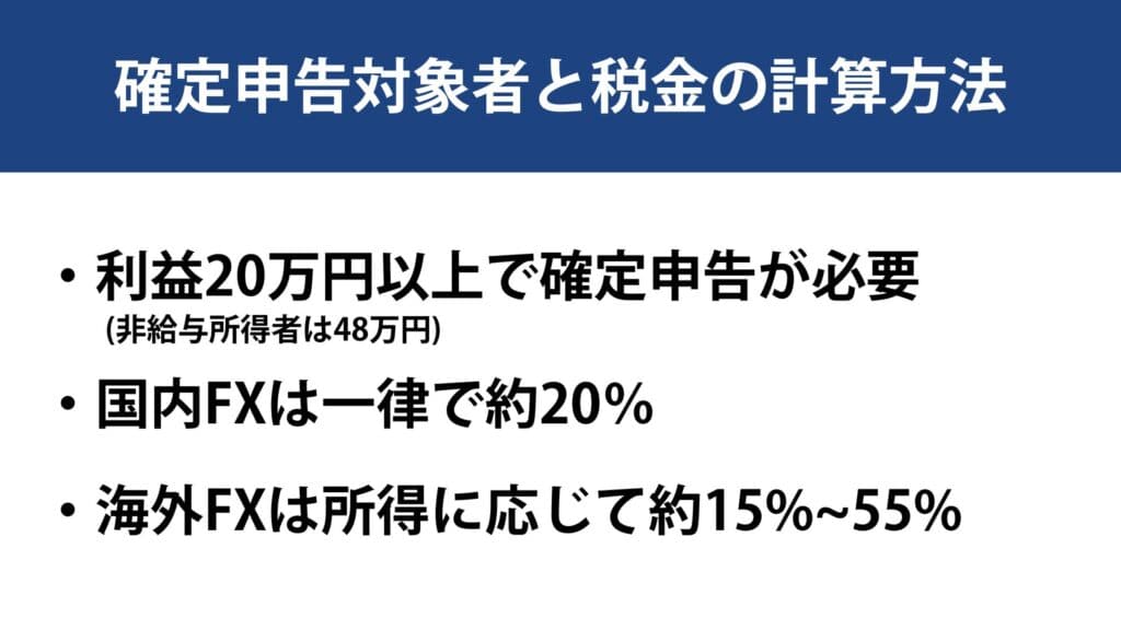 海外FX・国内FXキャッシュバックの確定申告対象者と税金の計算方法