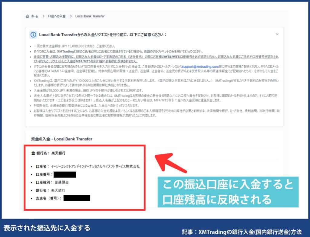 XMTradingの銀行入金（国内銀行送金）のやり方