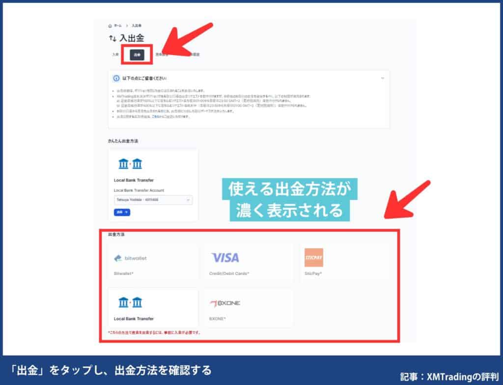 出金方法の確認手順