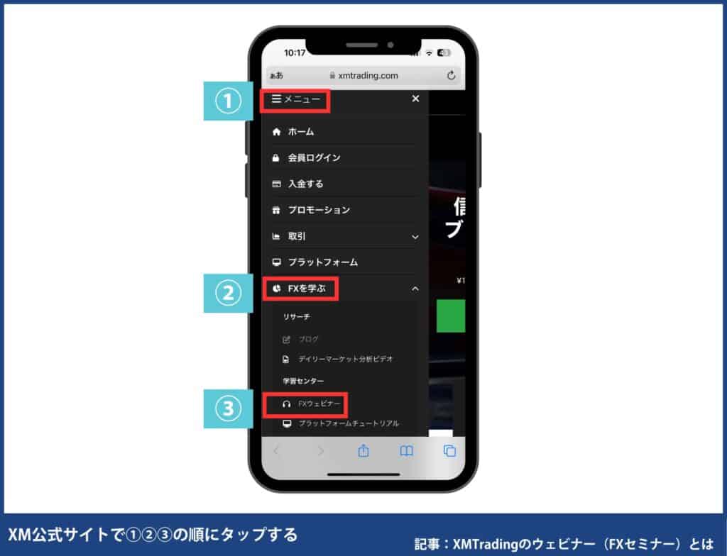 XMTradingのウェビナーの申し込み・参加方法【スマホ】
