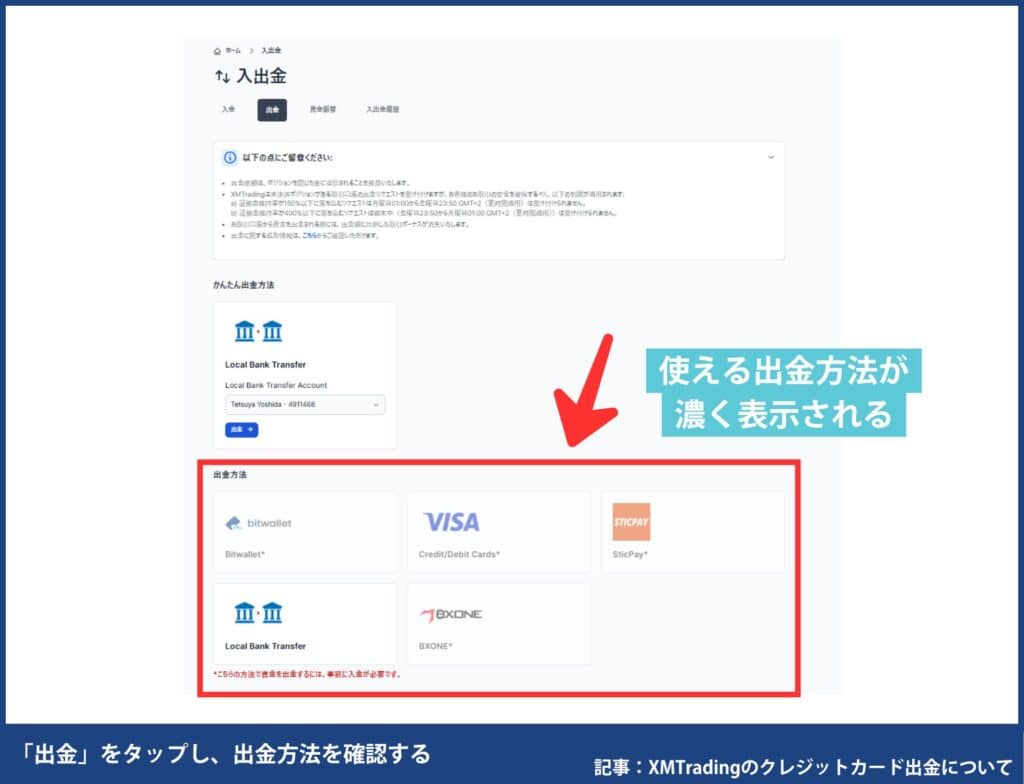 XMTradingのクレジットカード出金方法