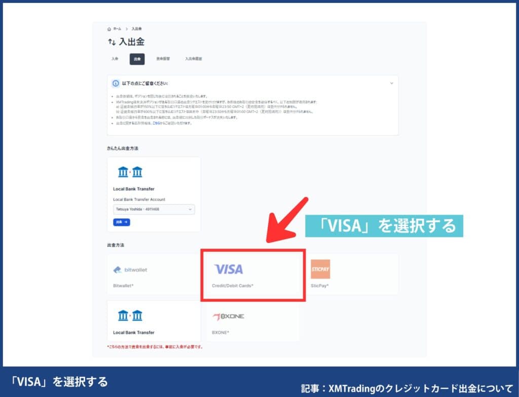 XMTradingのクレジットカード出金方法
