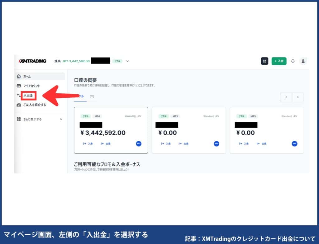 XMTradingのクレジットカード出金方法