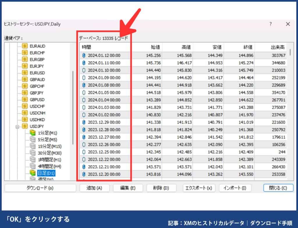 XMで新しくヒストリカルデータを取得する
