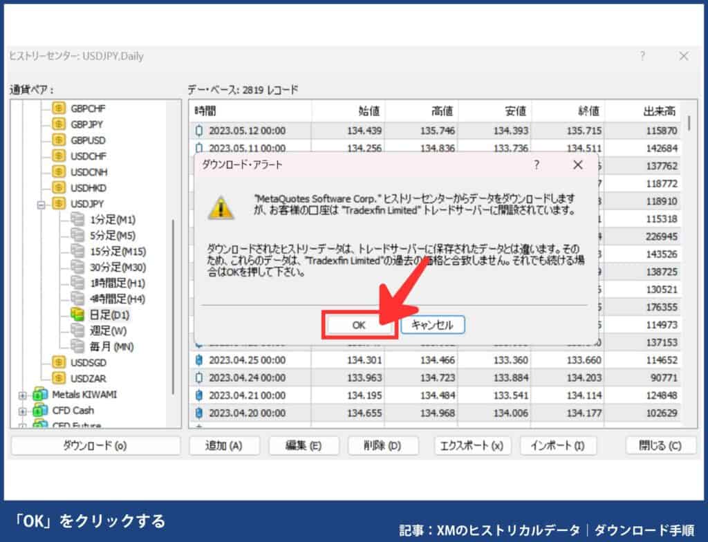 XMで新しくヒストリカルデータを取得する
