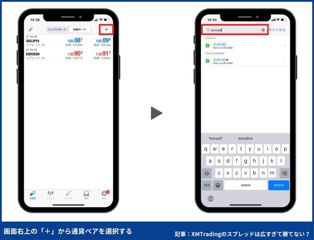 XMのスプレッド確認・表示方法①