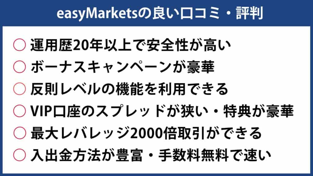 easyMarkets(イージーマーケッツ)の良い評判・口コミ