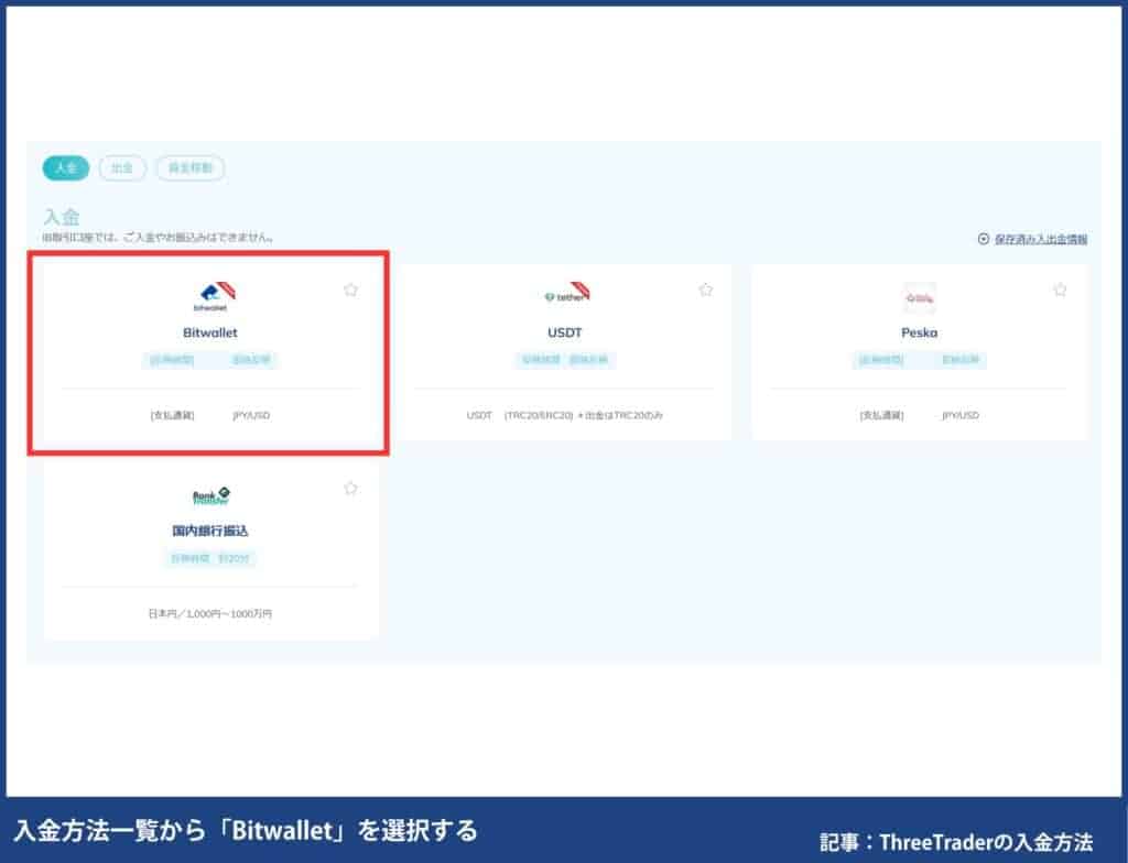 ThreeTraderのBitwalletの入金手順②