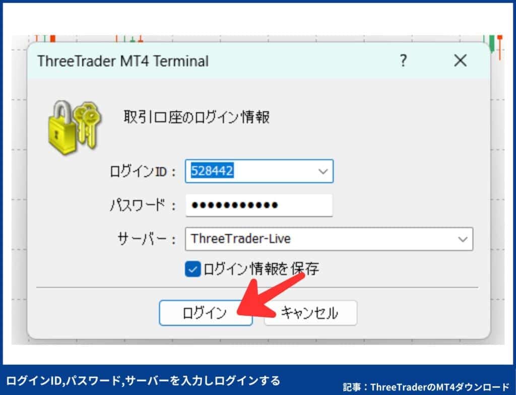 ThreeTraderのMT4の使い方：ログイン方法