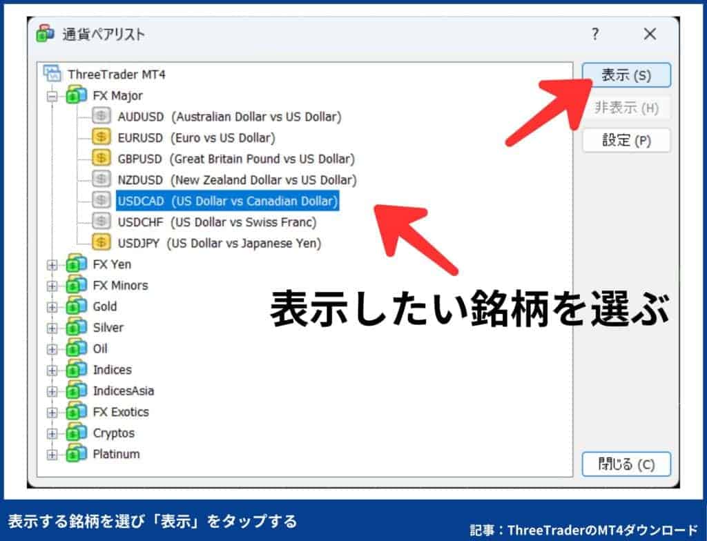 ThreeTraderのMT4使い方：気配値の表示方法
