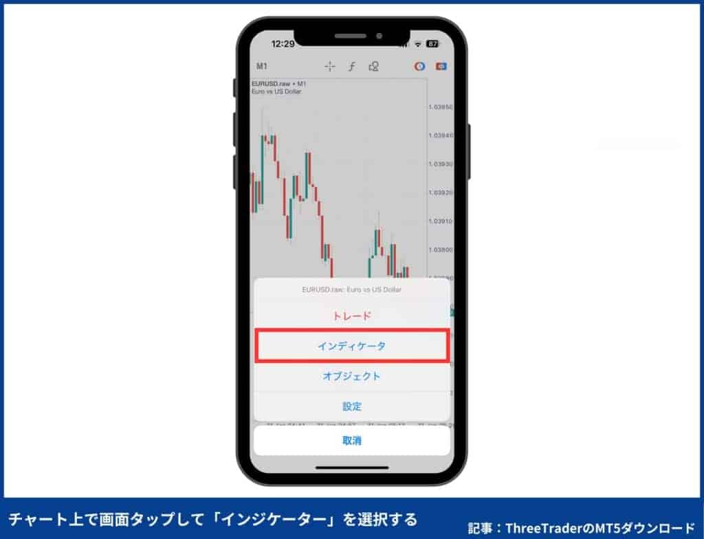 ThreeTraderのMT5の使い方：インジケーター・オシレーターの設定方法（スマホ）