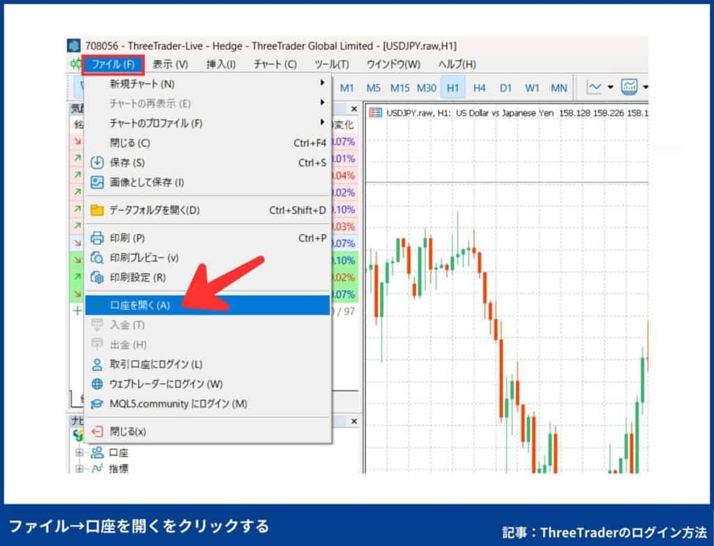 ThreeTraderのMT4へのログイン手順【PC版】