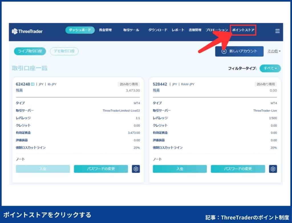 ThreeTraderのポイントの交換手順