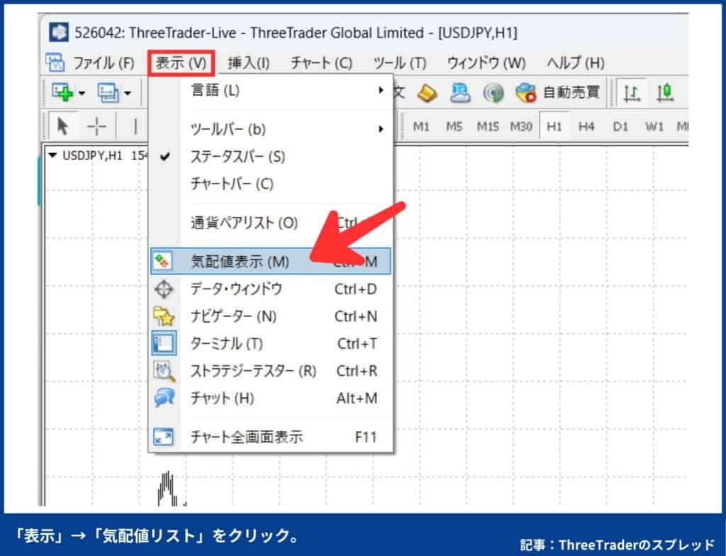 ThreeTraderのリアルタイムスプレッド確認・表示方法【MT4/MT5】