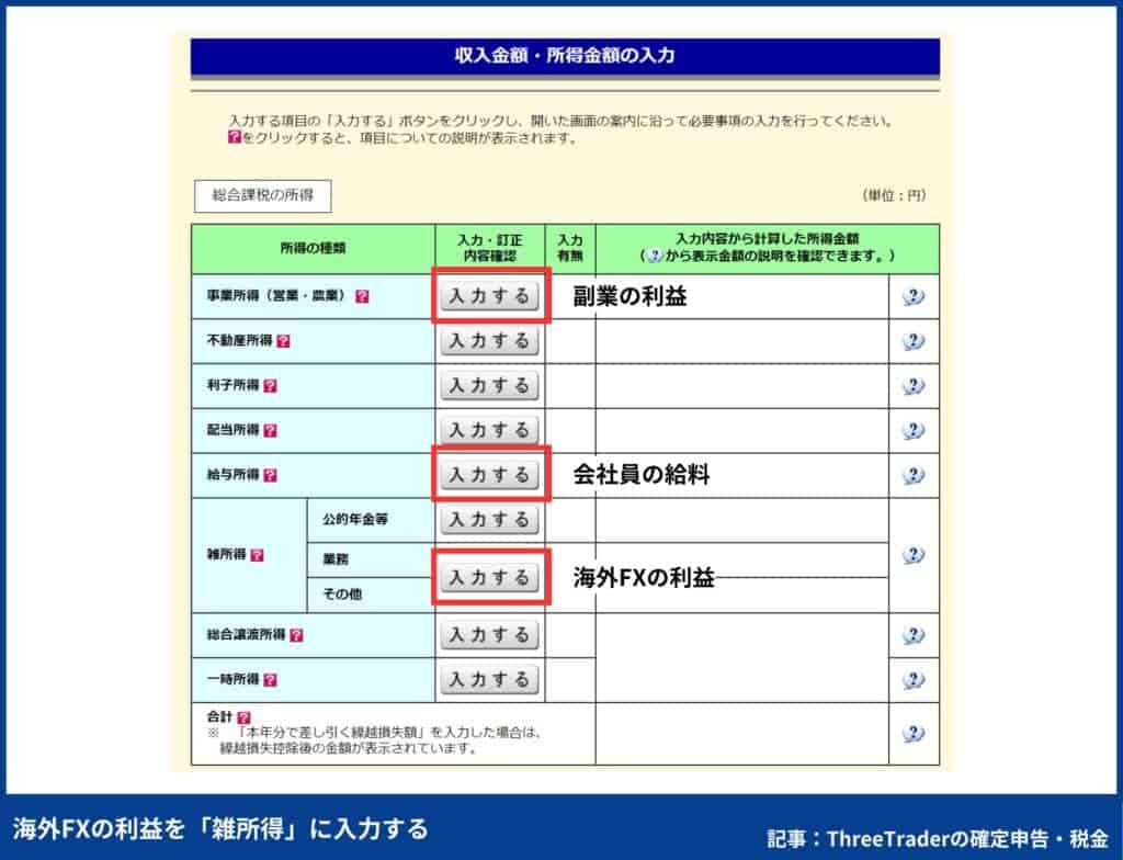 ThreeTraderの確定申告のやり方｜海外FXの利益を「雑所得」に入力する