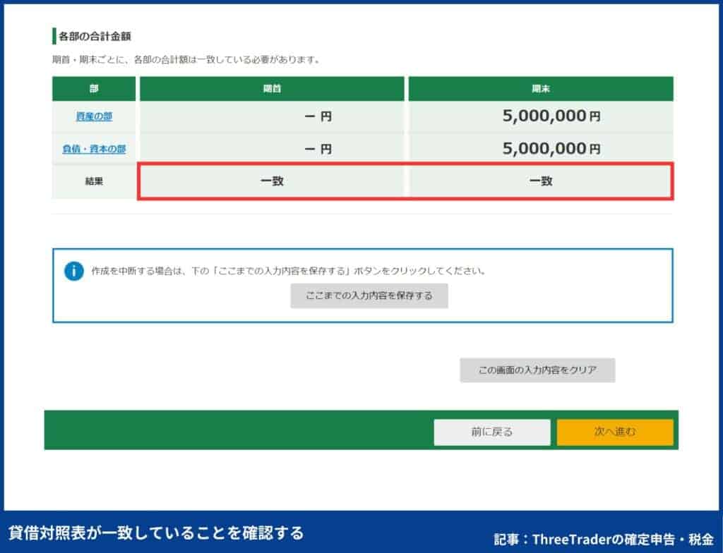 ThreeTraderの確定申告のやり方｜貸借対照表が一致していることを確認する