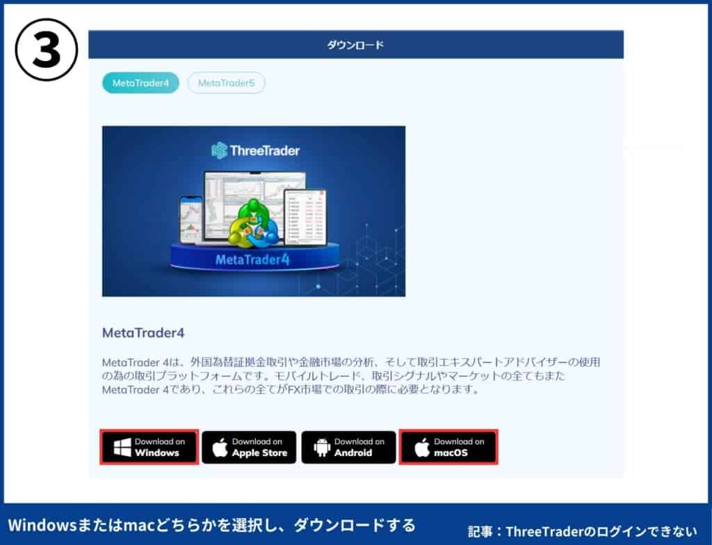 ThreeTrader（スリートレーダー）の使い方｜MT4のダウンロード・ログイン方法【パソコン】