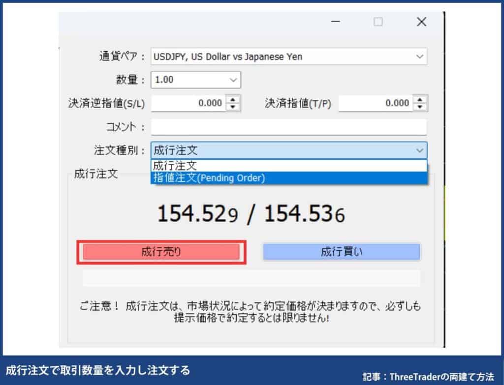 ThreeTraderの両建てやり方・注文方法