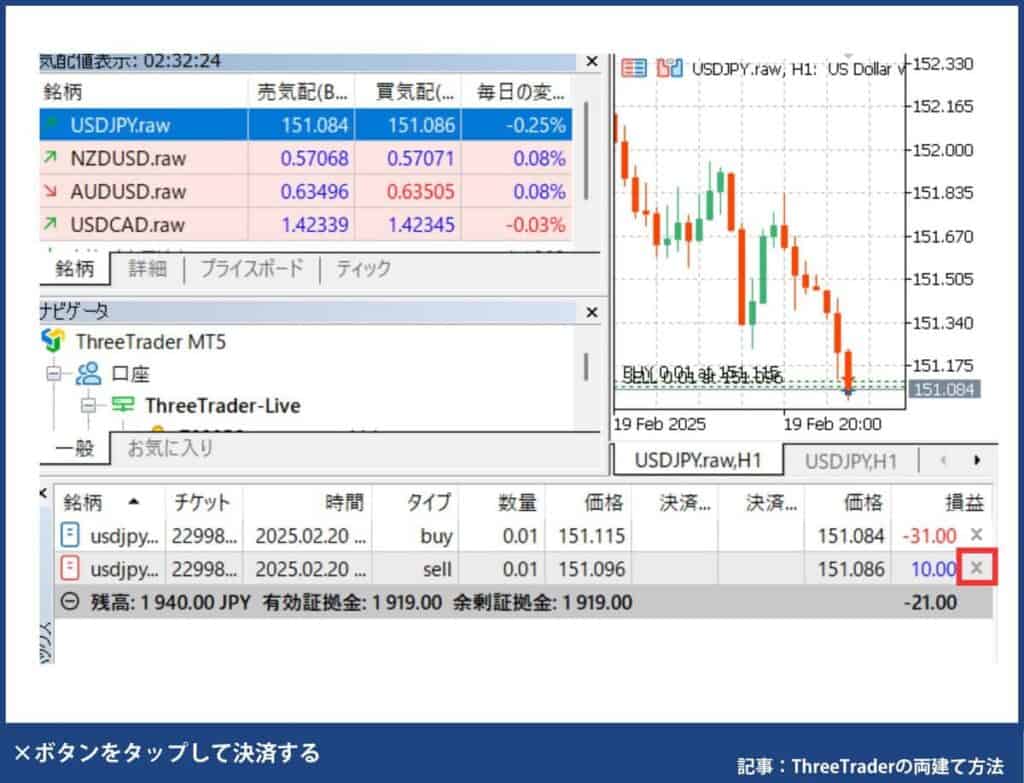 ThreeTraderの両建て解除方法(決済方法)