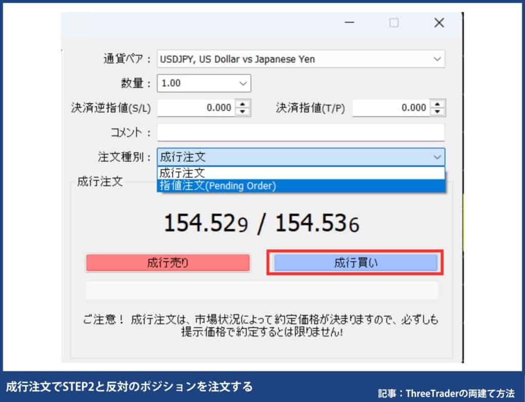 ThreeTraderの両建てやり方・注文方法