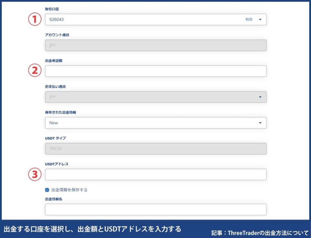 ThreeTraderのUSDTの出金手順