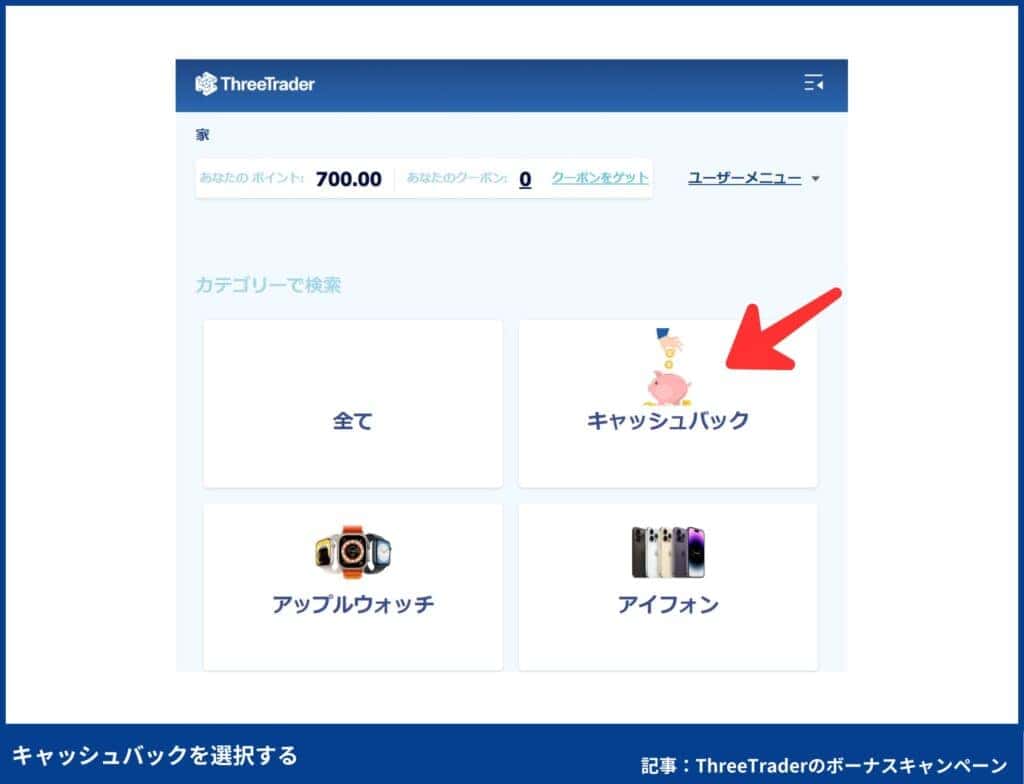 【図解で簡単】ThreeTraderのボーナスポイントをキャッシュバック交換する方法