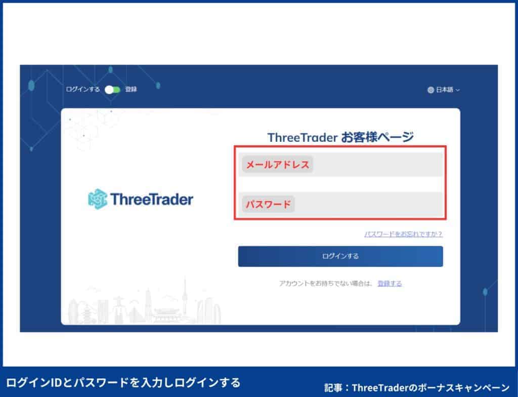 【図解で簡単】ThreeTraderの入金ボーナスの受け取り方