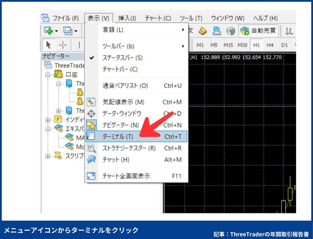 MT4/MT5から年間取引報告書をダウンロードする手順|ThreeTrader版