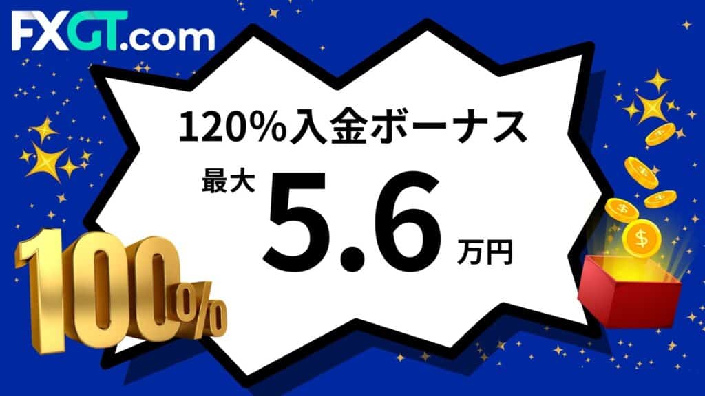 FXGTの100％入金ボーナス(Welcomeボーナス)｜最大5.6万円