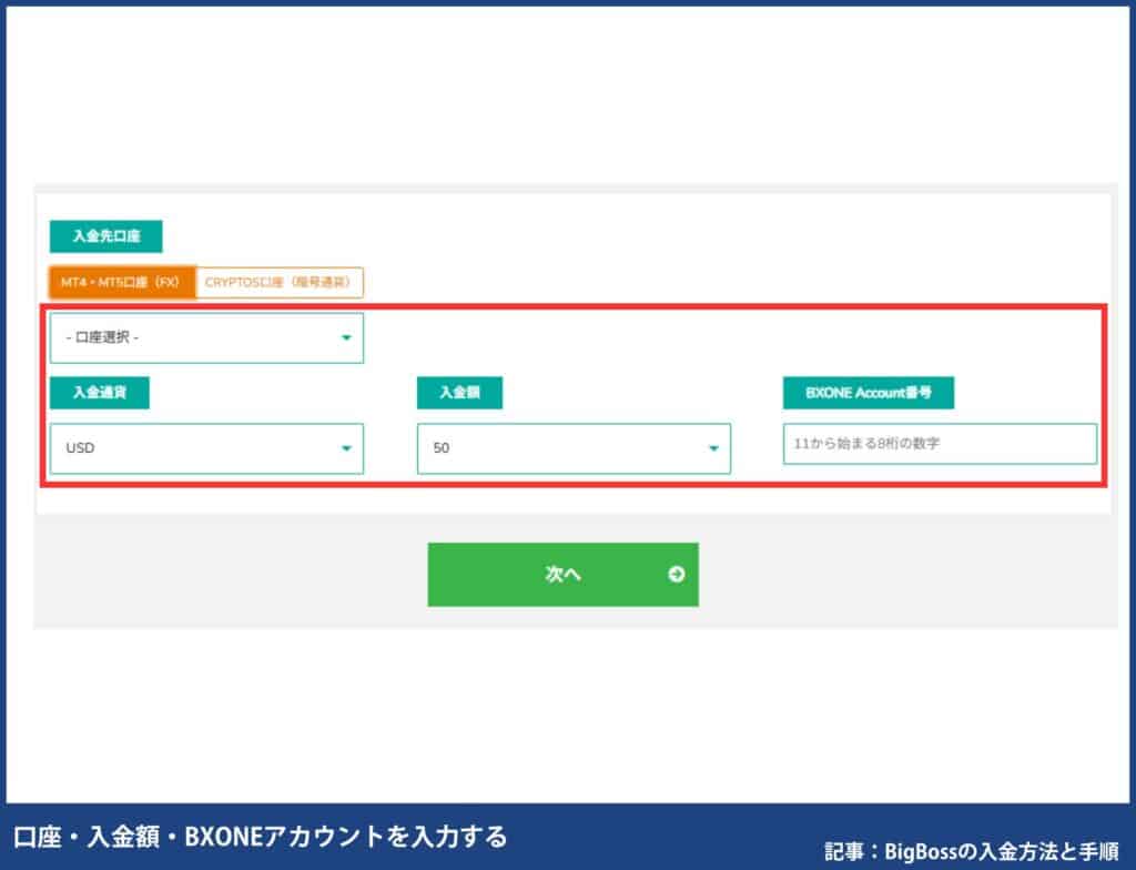 BigBossの入金方法別の手順