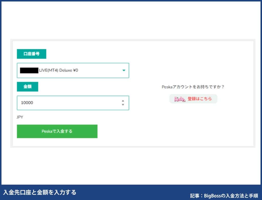 BigBossの入金方法別の手順
