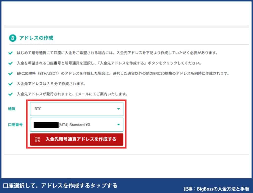 BigBossの入金方法別の手順