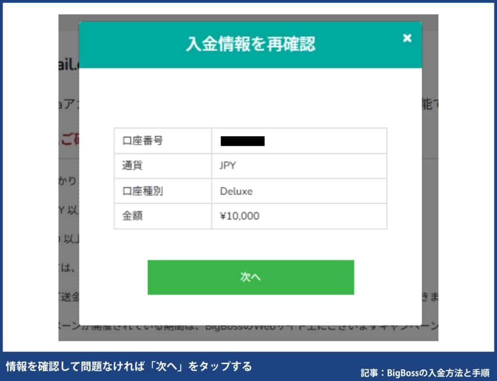 BigBossの入金方法別の手順