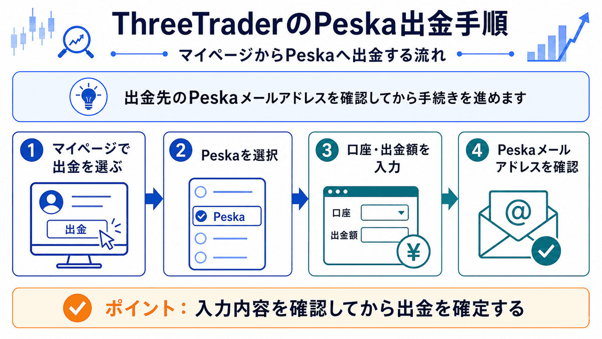 ThreeTraderからPeskaへ出金する4段階の手順