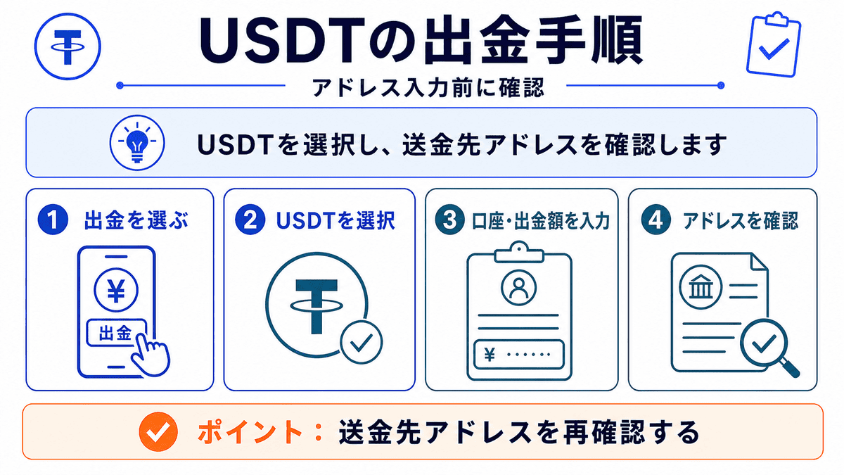 USDTへ出金する3段階の手順